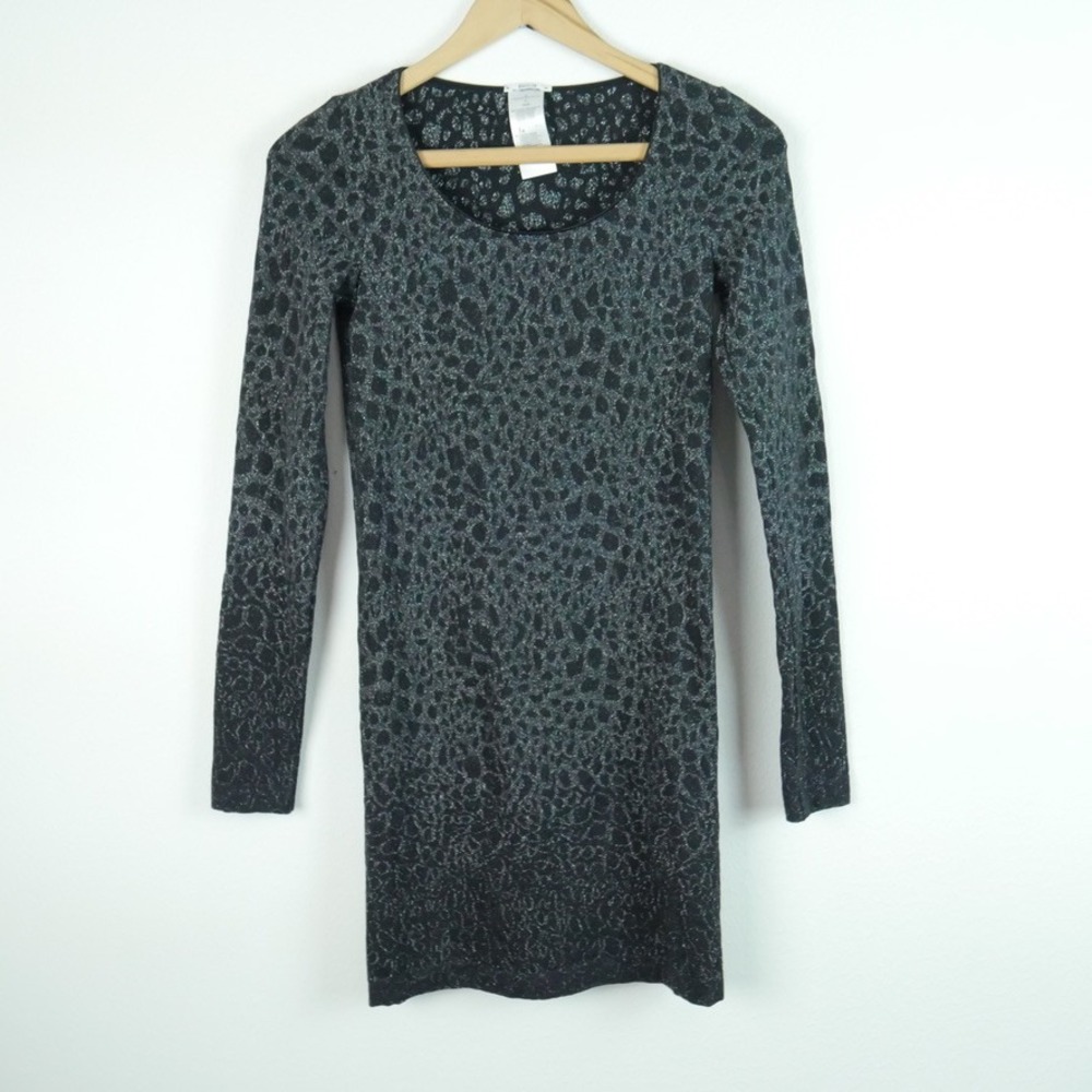 Wolford Metallic Animal Print Bodycon Knit Dress Black Silver Small Quiet Luxury